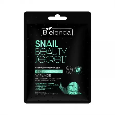 Bielenda Snail Beauty Secrets, balansująco-regenerująca czarna maska w płacie, 1szt.